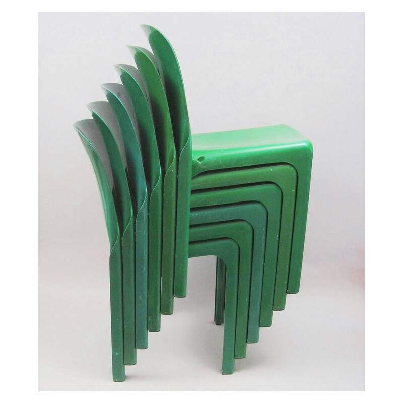 6 vintage green chairs, Vico MAGISTRETTI - 1970s