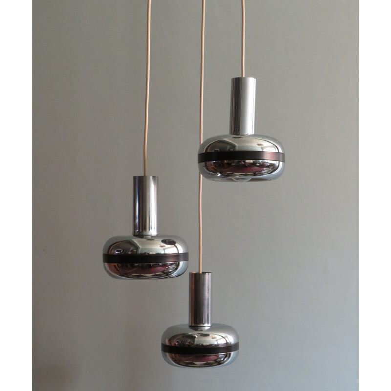 Vintage waterfall pendant with chrome globes, 1970