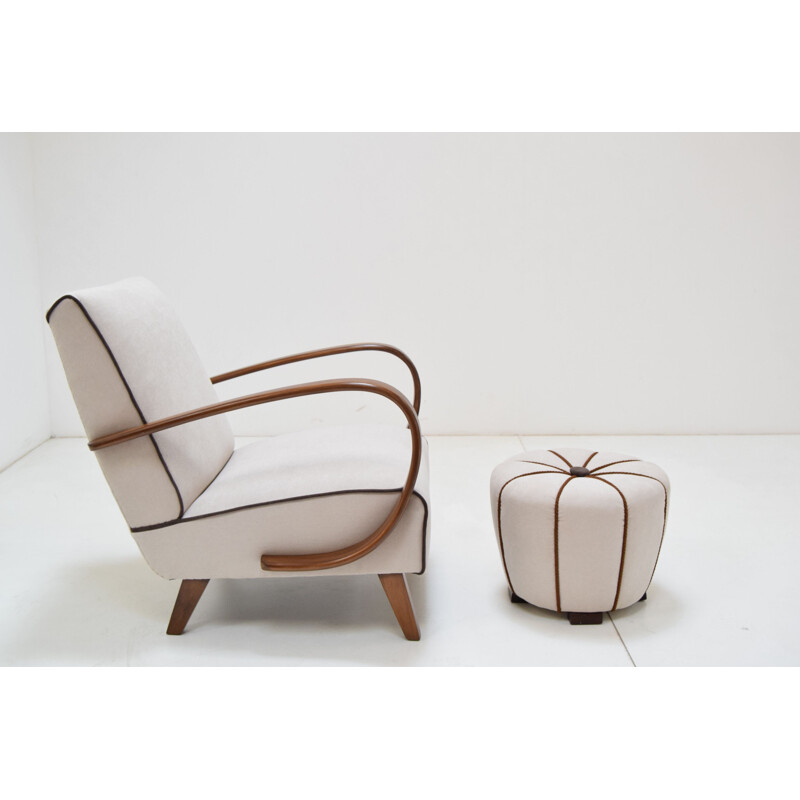 Vintage Armchair and Tabouret by Jindrich Halabala, 1950s