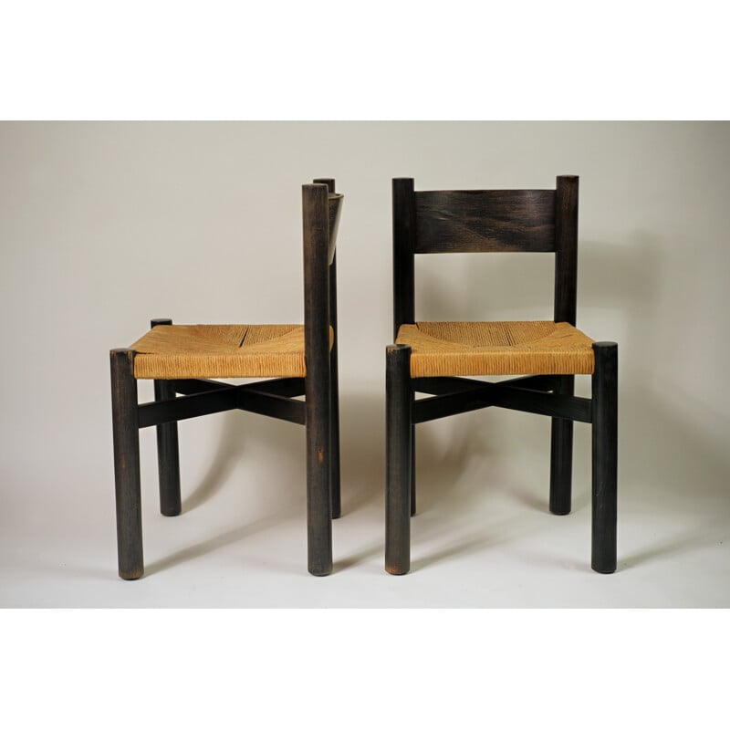 Paire de chaises "Méribel" Steph Simon en frêne, Charlotte PERRIAND - 1950 