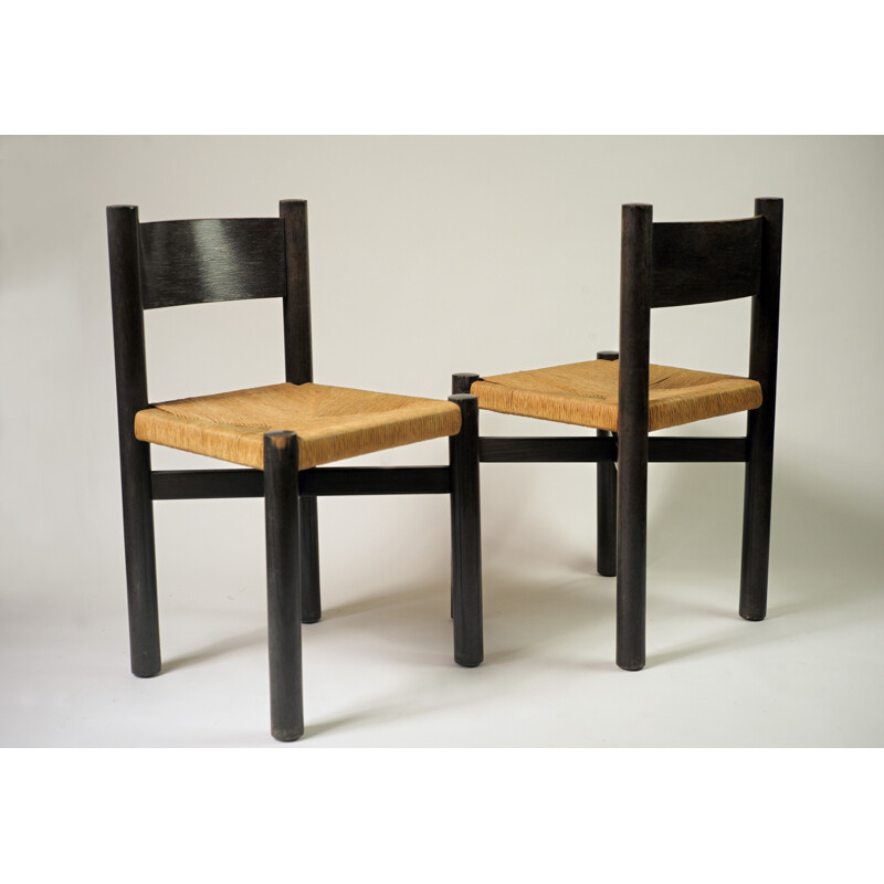 Paire de chaises "Méribel" Steph Simon en frêne, Charlotte PERRIAND - 1950 
