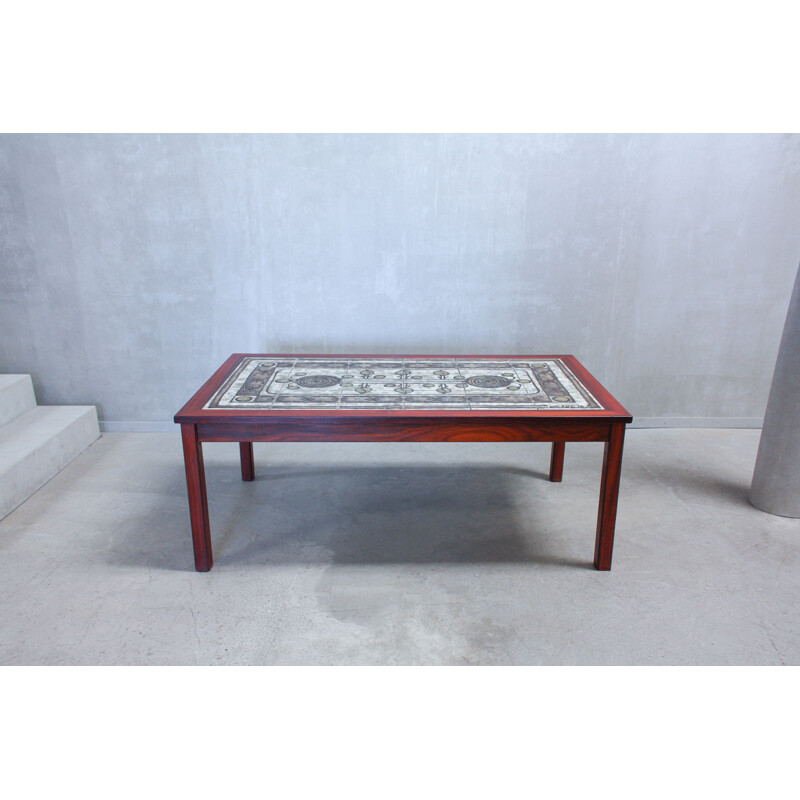 Vintage coffee table in rosewood and tiles, Denmark 1976