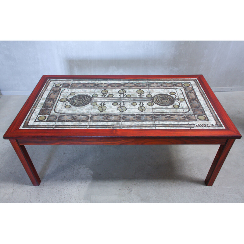 Vintage coffee table in rosewood and tiles, Denmark 1976