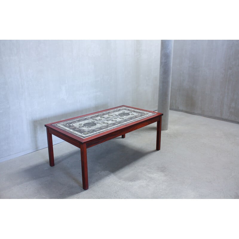 Vintage coffee table in rosewood and tiles, Denmark 1976