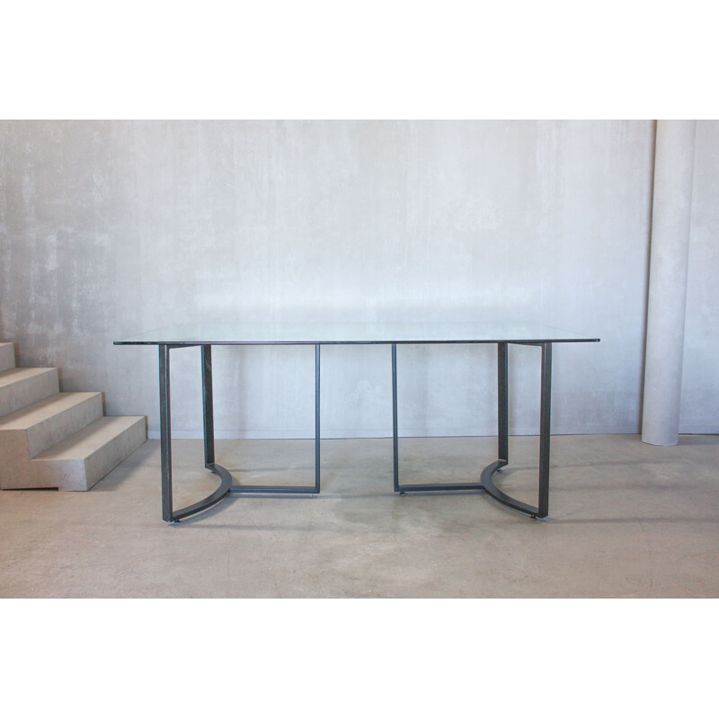 Vintage Dining table in Glass and Steel, UK 1980s