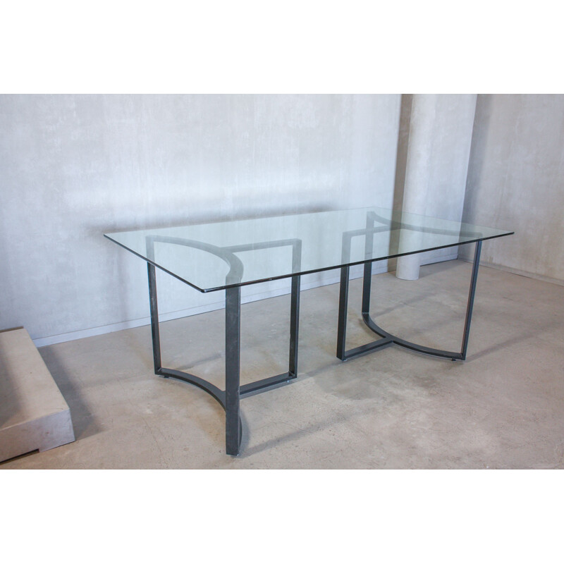 Vintage Dining table in Glass and Steel, UK 1980s