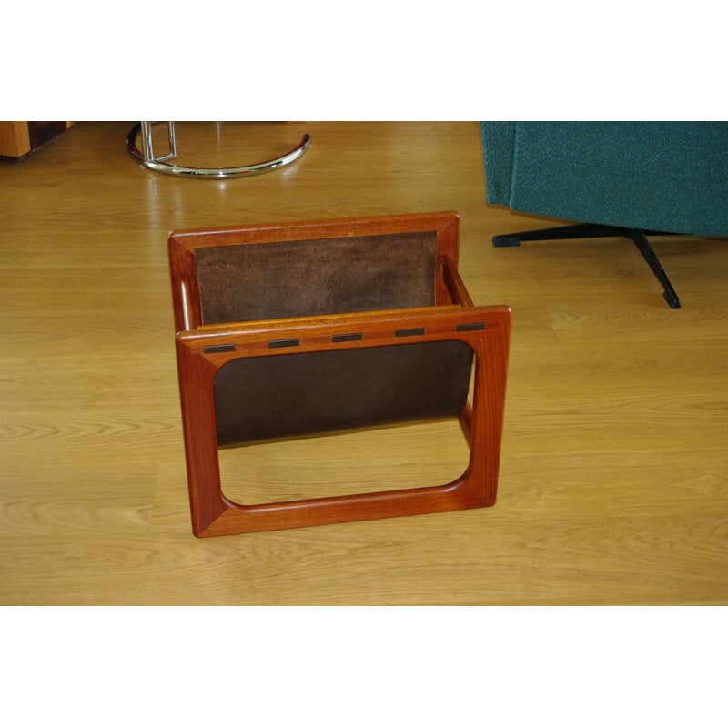 Vintage teak and leather magazine rack, Aksel Kjersgaard 1960