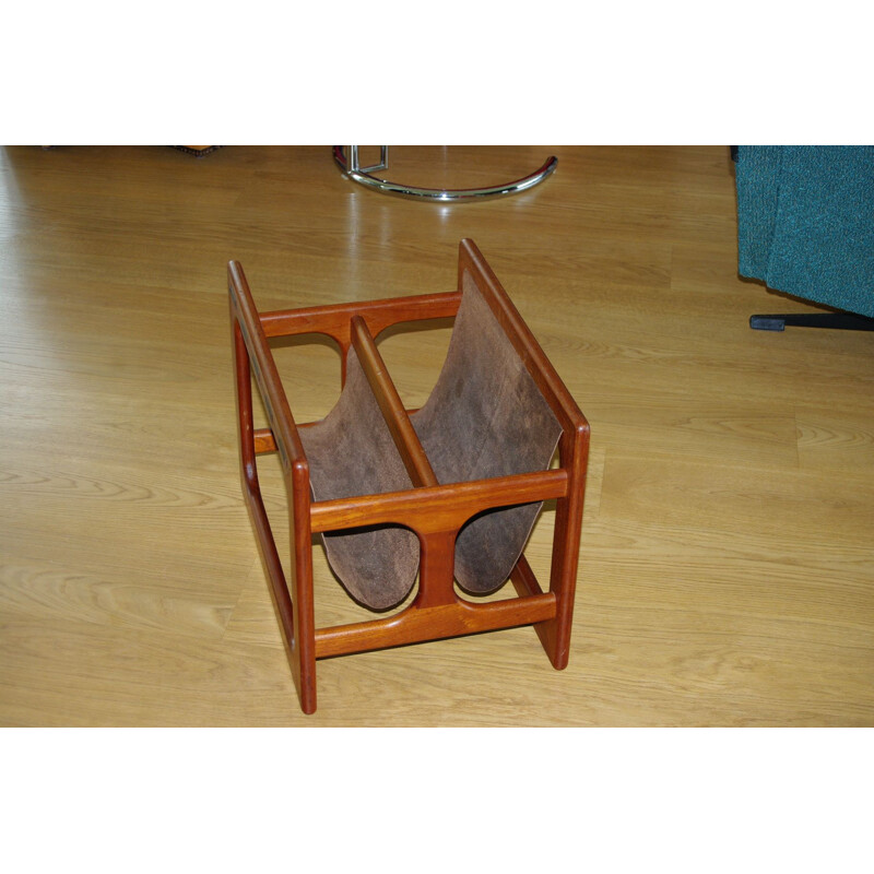 Vintage teak and leather magazine rack, Aksel Kjersgaard 1960