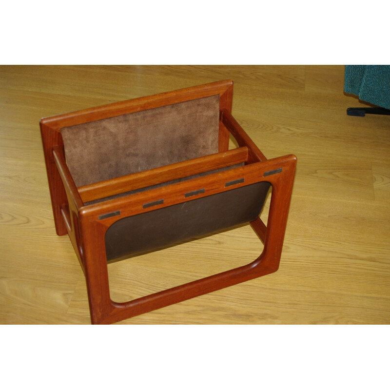 Vintage teak and leather magazine rack, Aksel Kjersgaard 1960