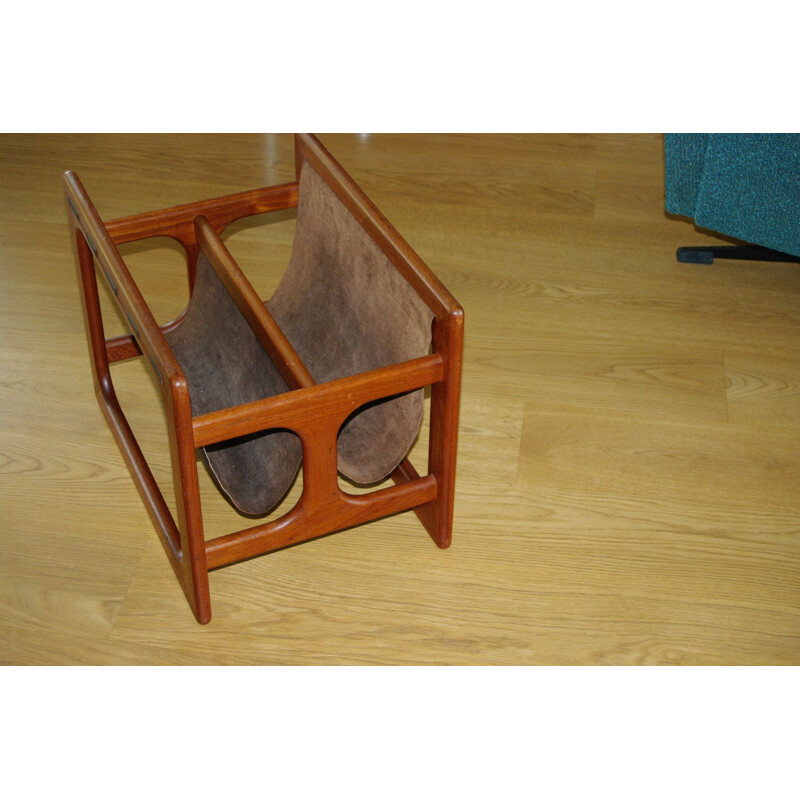 Vintage teak and leather magazine rack, Aksel Kjersgaard 1960