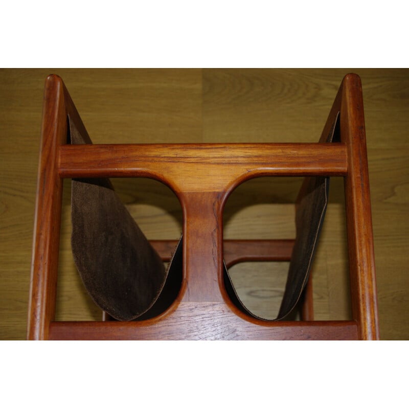 Vintage teak and leather magazine rack, Aksel Kjersgaard 1960