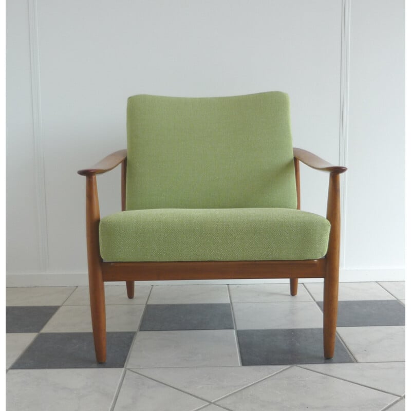 Easy chair in green fabric, Walter KNOLL - 1960s 