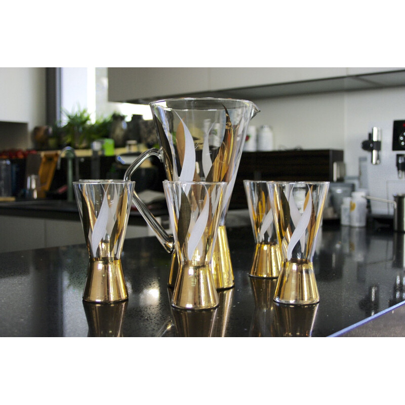 Vintage orangeade set in goud gedecoreerd glas, 1970