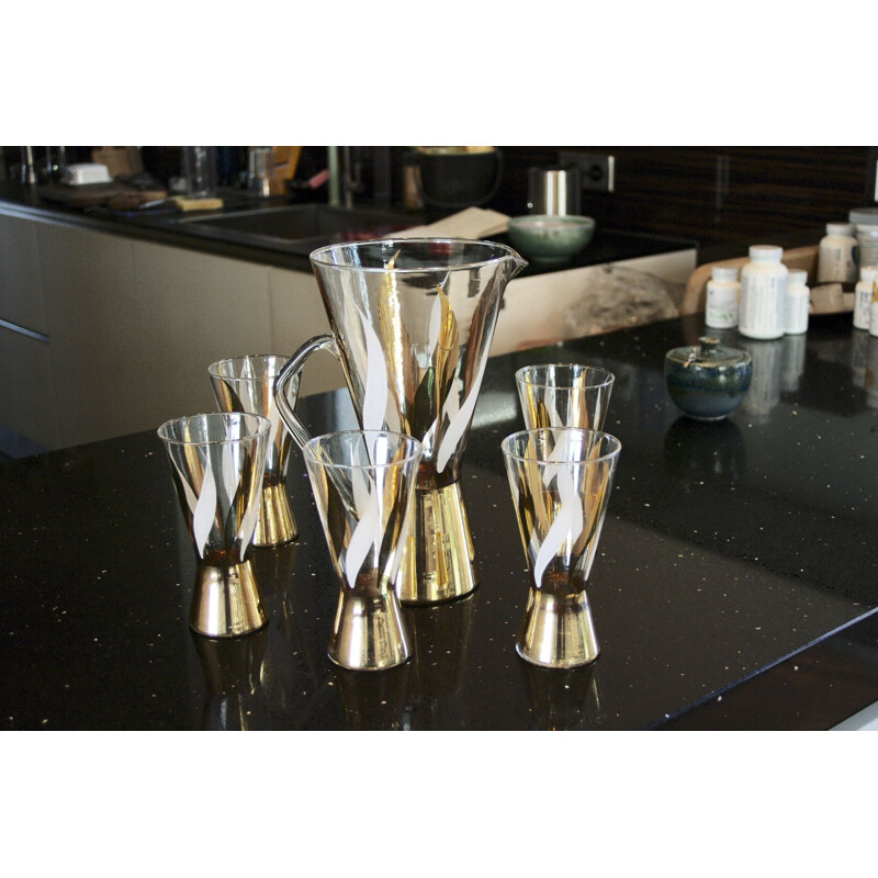 Vintage orangeade set in goud gedecoreerd glas, 1970