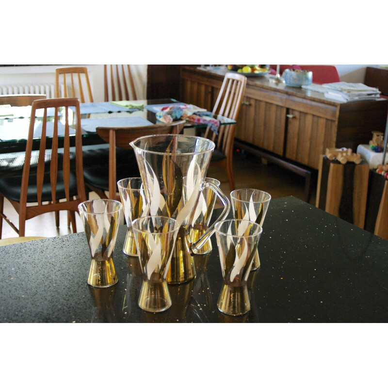 Vintage gold decorated glass orangeade set, 1970