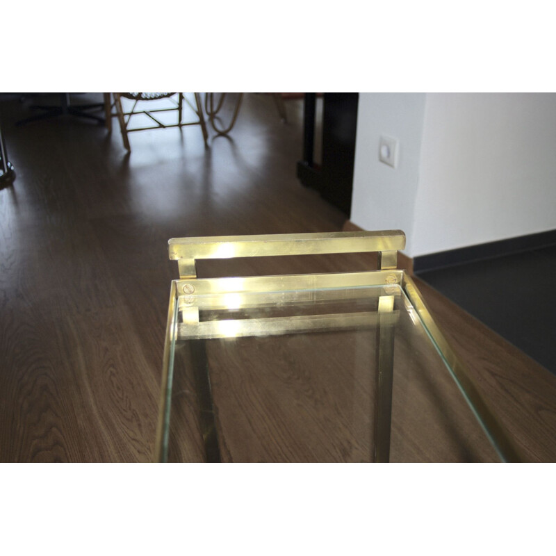 Vintage side table with brass and glass magazine holder, 1960