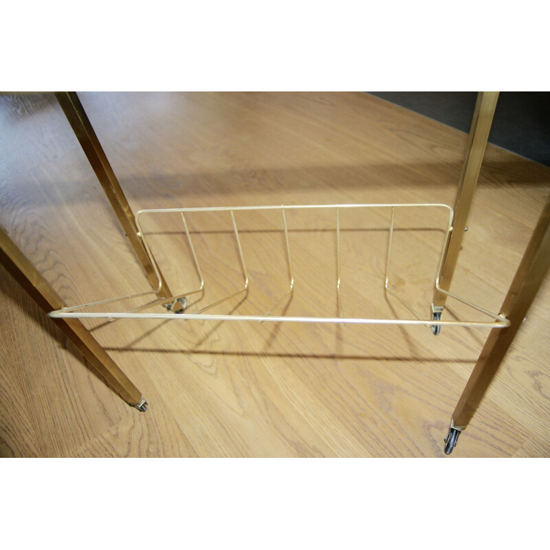 Vintage side table with brass and glass magazine holder, 1960