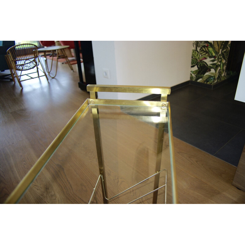 Vintage side table with brass and glass magazine holder, 1960