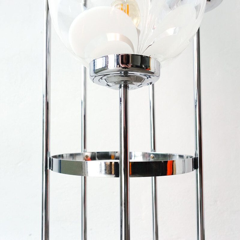 Vintage glass and chrome floor lamp by Marinha Grande, 1970