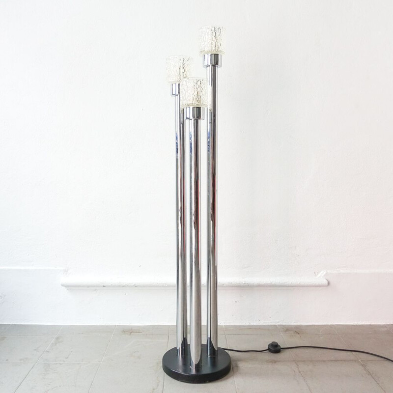Vintage glass and chrome floor lamp 1970