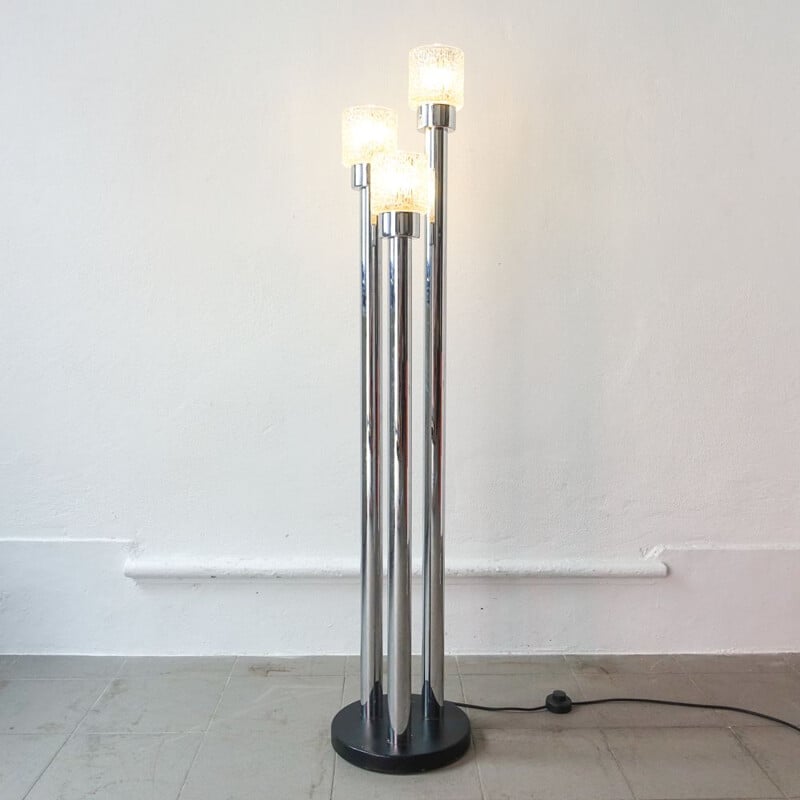 Vintage glass and chrome floor lamp 1970
