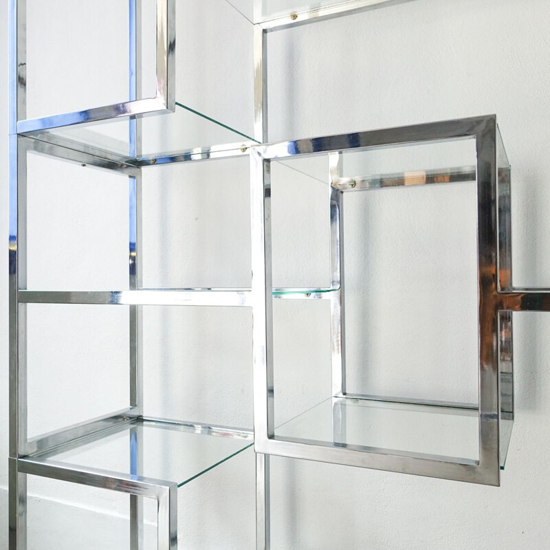 Vintage glass and chrome shelf by Romeo Rega 1970