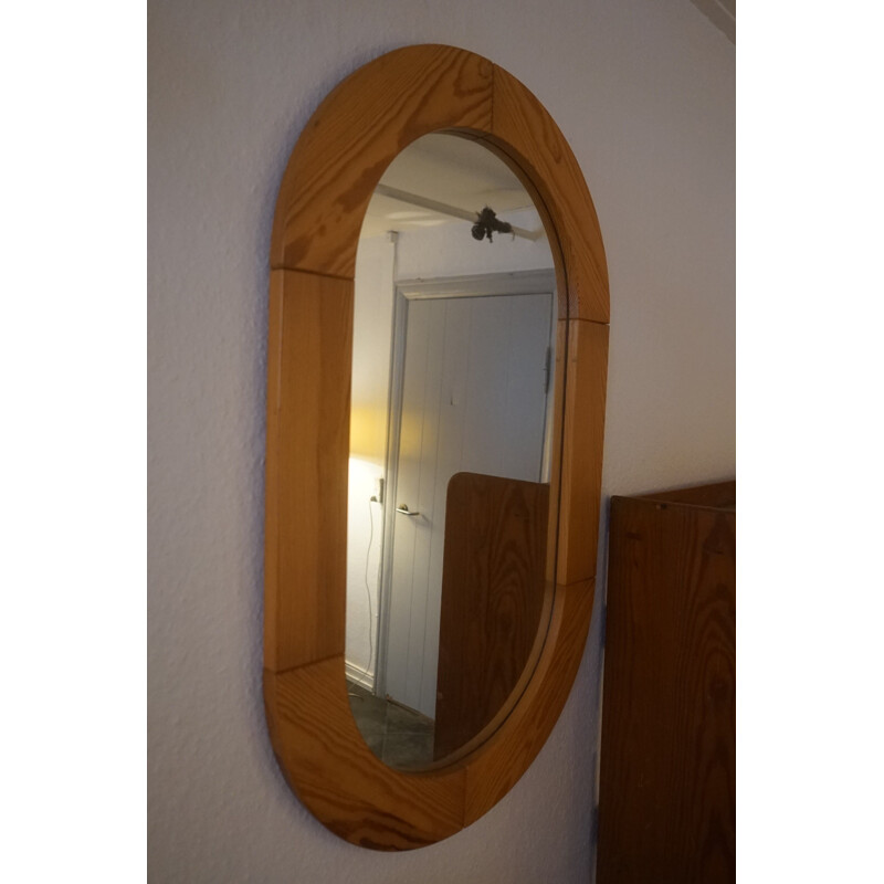 Vintage Mirror in Patinaed Pine Wood 1970s