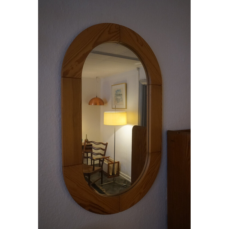 Vintage Mirror in Patinaed Pine Wood 1970s