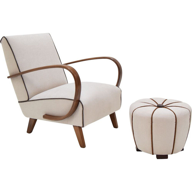 Vintage Armchair and Tabouret by Jindrich Halabala, 1950s