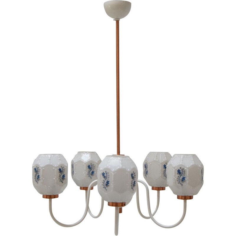 Vintage drukov glass and metal chandelier, Czech 1970