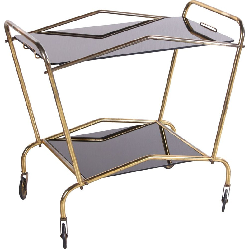 Vintage brass and glass serving trolley French 1950s