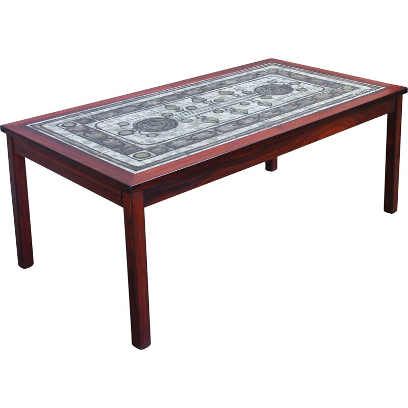 Vintage coffee table in rosewood and tiles, Denmark 1976