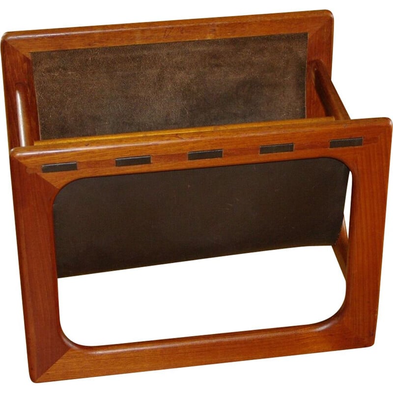 Vintage teak and leather magazine rack, Aksel Kjersgaard 1960