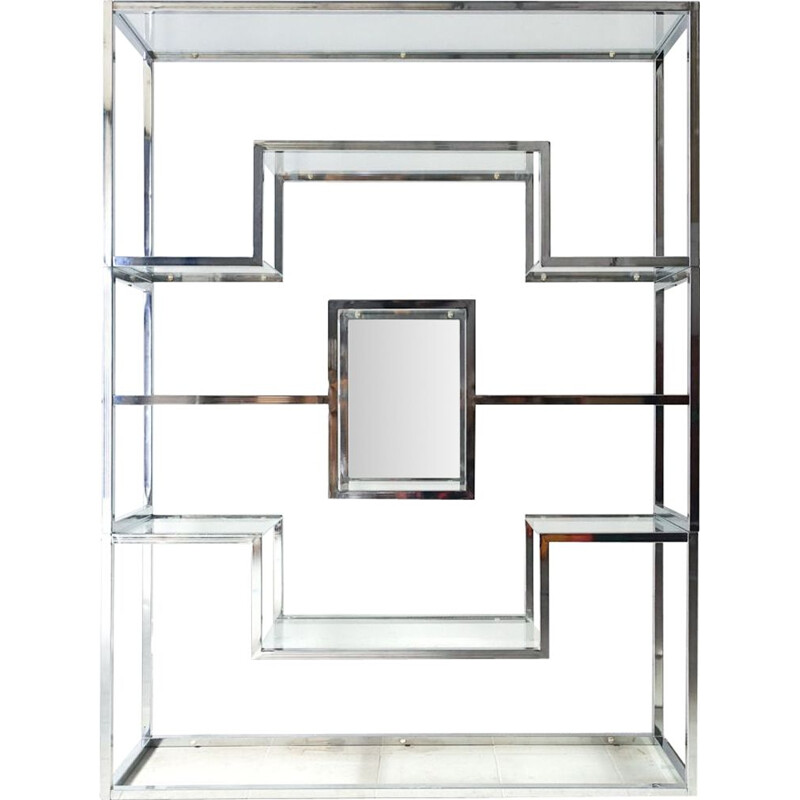 Vintage glass and chrome shelf by Romeo Rega 1970