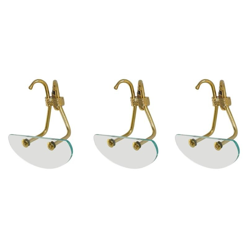Set of three coat hooks in brass and glass - 1950s