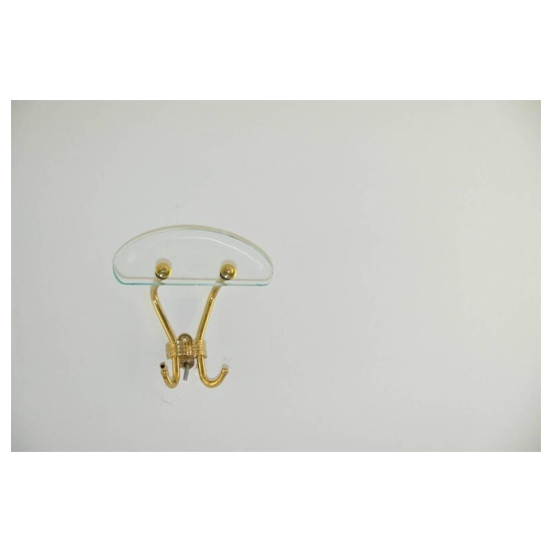 Set of three coat hooks in brass and glass - 1950s