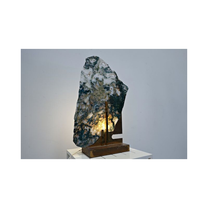 Vintage Table lamp moss agate on a brass base