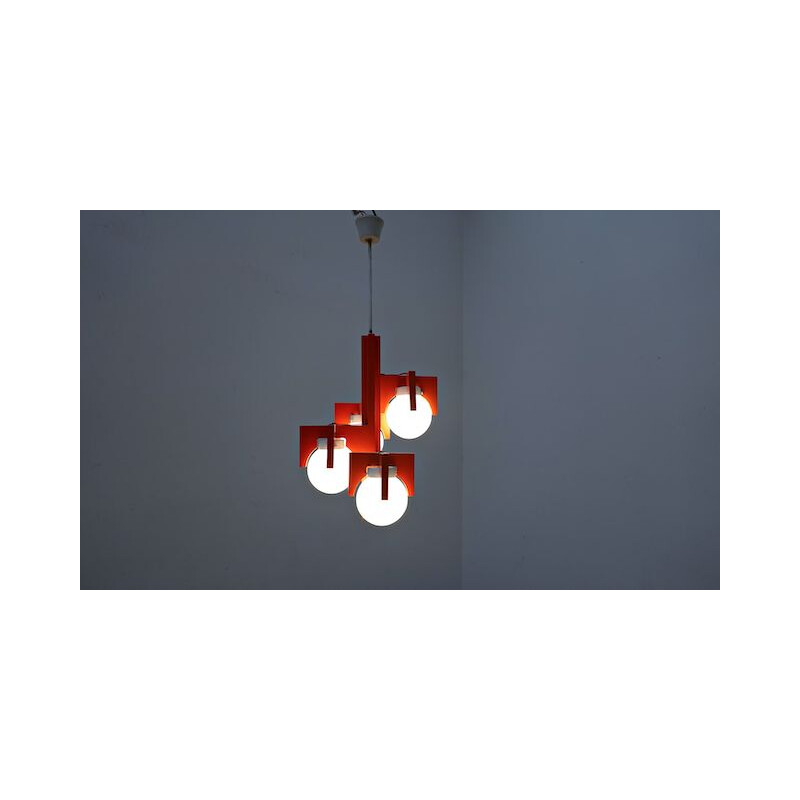 Vintage suspension lacquered wood and opaline glass, Italian 1960s