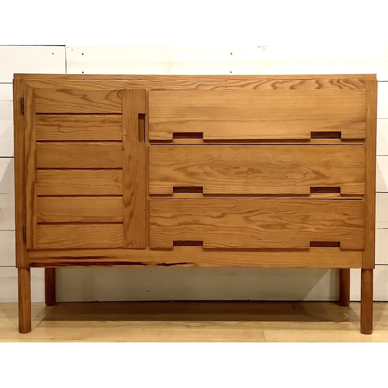 Vintage "week-end" chest of drawers in pine by Pierre Gautier Delaye for Vergnères, France 1956s