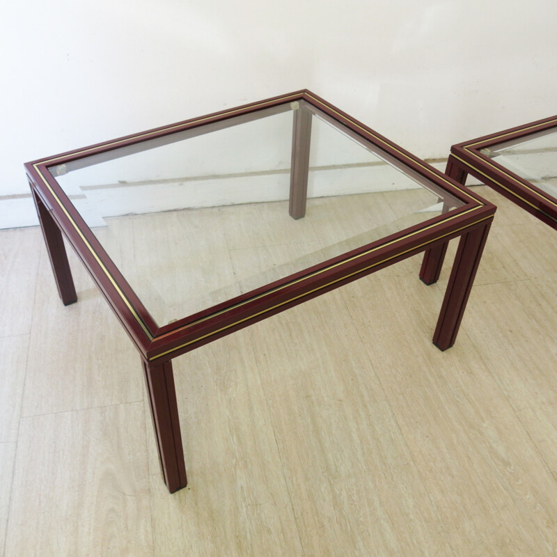 Pair of vintage glass and metal side tables by Pierre Vandel, France 1970