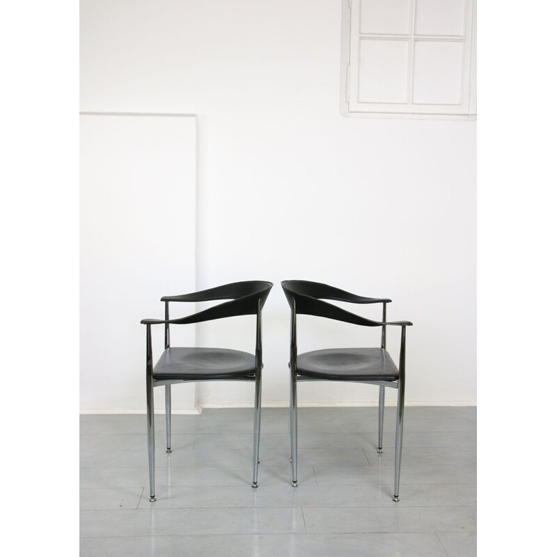 Pair of vintage leather chairs P40 by Giancarlo Vegni, Italian