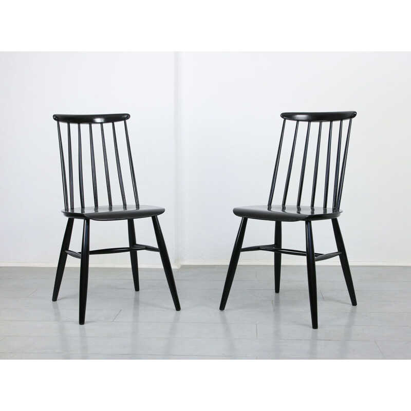 Paar vintage zwarte Fanett stoelen van Ilmari Tapiovaara