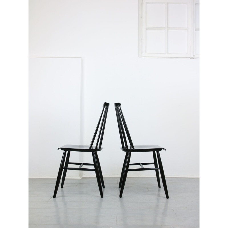 Paar vintage zwarte Fanett stoelen van Ilmari Tapiovaara