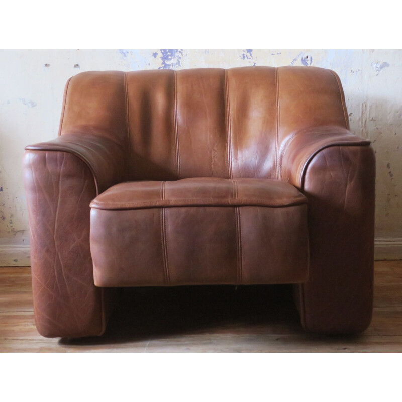 Vintage De Sede Buffalo Leather Extendable Lounge Chair & Ottoman, Swizerland 1960s