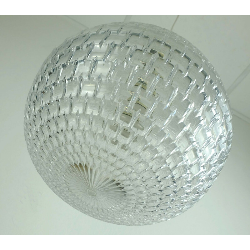 Vintage modern pendant light op art relief surface transparent plastic erco leuchten crystal look, Germany 1960s