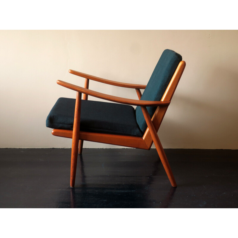 Vintage oak lounge chair with sea blue-green covers, Scandinavian 1950s