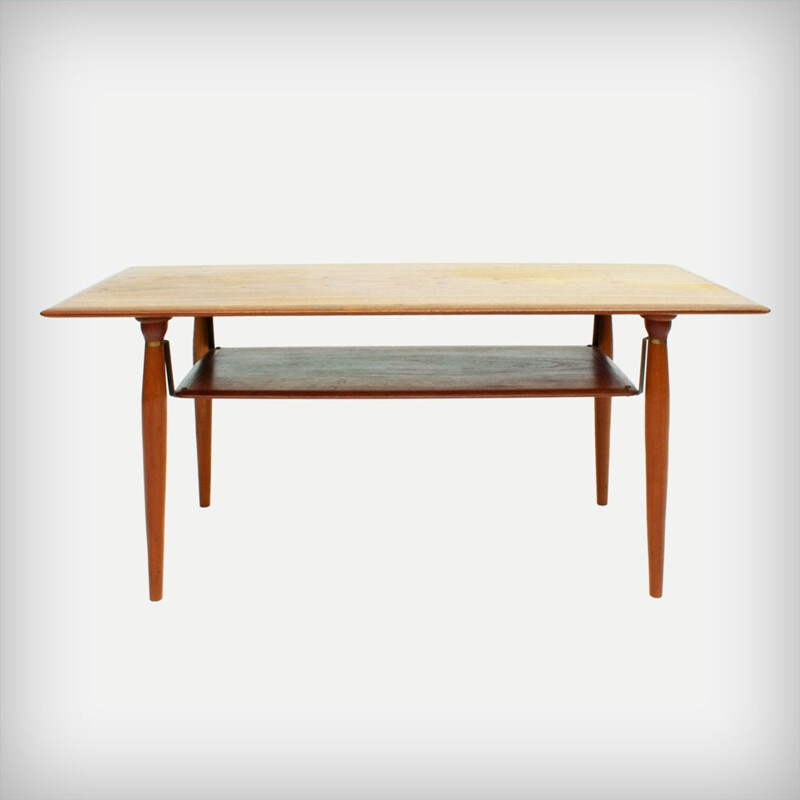 Scandinavian coffee table in teak with brass details - 1960s