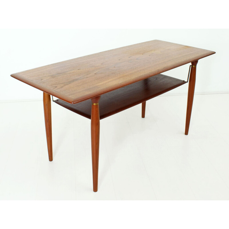 Scandinavian coffee table in teak with brass details - 1960s