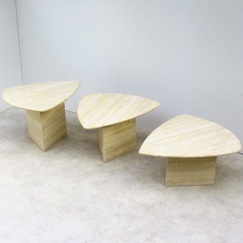 Set of 3 vintage travertine coffee tables 1970s