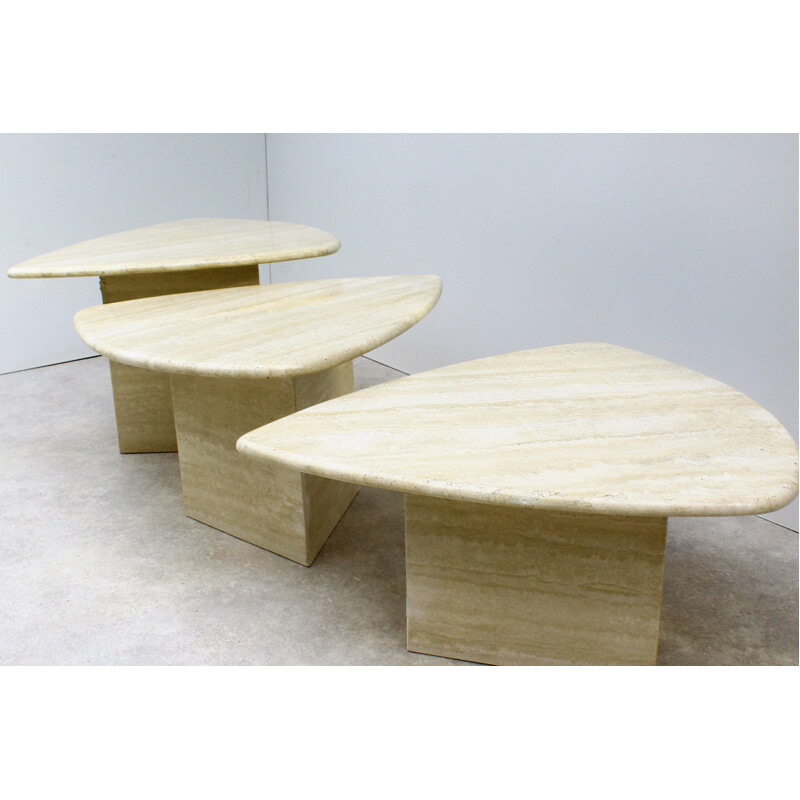 Set of 3 vintage travertine coffee tables 1970s